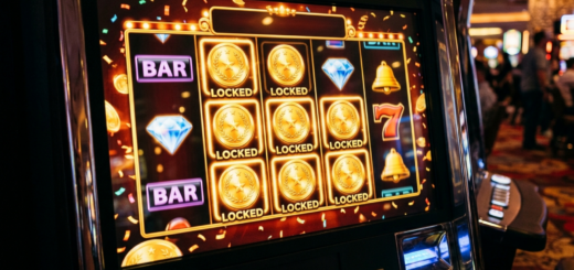 Spilleautomatskærm med gyldne møntsymboler der er låst fast under en Hold and Win bonusrunde