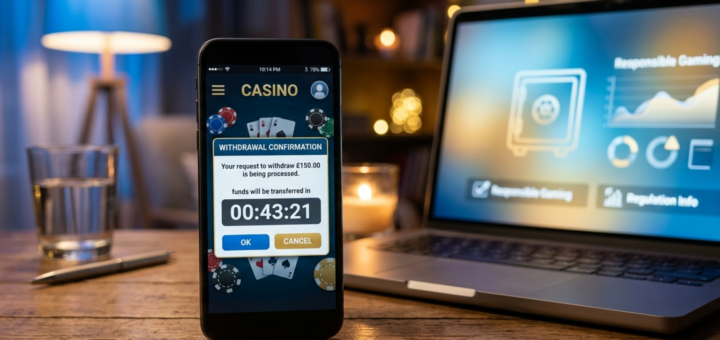 En smartphone viser en udbetalingsanmodning på en spilleside, som symboliserer de nye regler for uigenkaldelige udbetalinger.